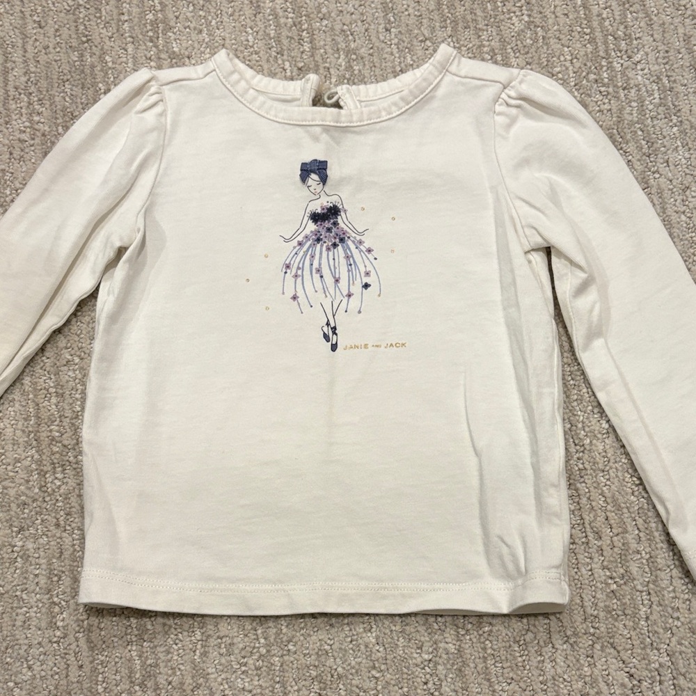 Janie and Jack Ivory Long Sleeve Tee with Lavender Graphic